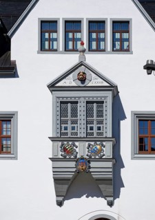 Historic bay window, Freiberger Obermarkt, Silberweg, ore mining, silver mining, Margrave Otto the