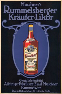 Advertising poster, beverage advertisement, advertising poster shows Muschner's Rummelsberger