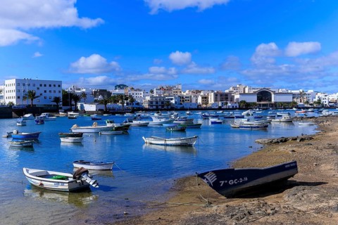 Lanzarote, Canary Islands, Spain, Europe, Charco San Gines harbour area in Arrecife, boats lying on