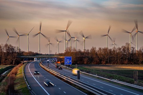 Borsum wind farm, near Rhede, on the A31 motorway, the wind farm was put into operation in 2001 and