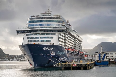 Huge cruise ship, Mein Schiff 7 in the port of Ålesund or Alesund, Møre og Romsdal, Norway