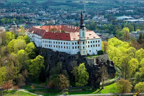 View of Decín Castle from the Shepherd's Wall, Tetschner Castle on the Elbe, Decin, Dechen,