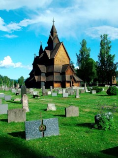 Geography, travel, stave church, wooden house, Heddal, cemetery, Norway. Geography, Travel, Wood,