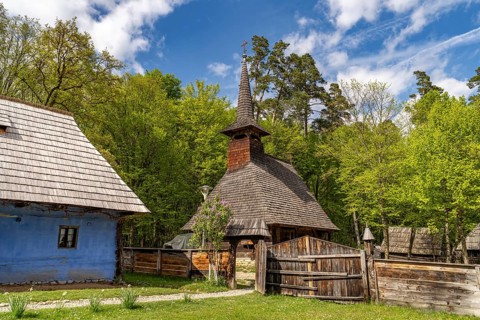 Wooden church in the ASTRA Museum of Traditional Folk Culture in Sibiu or Sibiu, Transylvania,