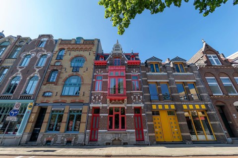 Colourful art nouveau façade in the metropolitan complex in Venlo, the Netherlands