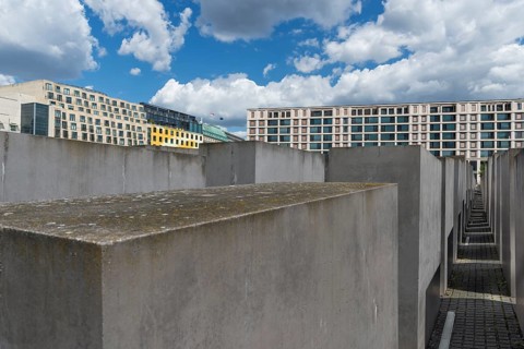 Buildings and corridors at the Memorial to the Murdered Jews in the historic center, Berlin
