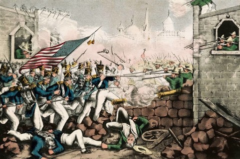 A lithograph depicting the Battle of Monterrey during the Mexican–American War on 23 September 1846