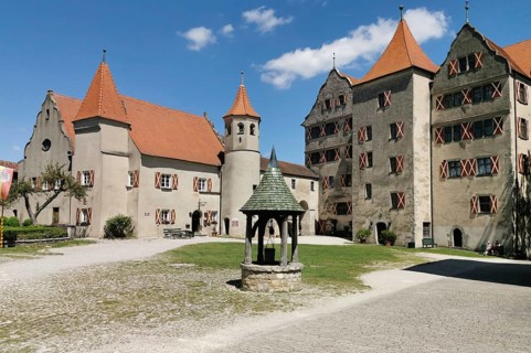Courtyard with Fürstenbau, Harburg Castle, Harburg, Donau-Ries District, Swabia, Bavaria, Germany