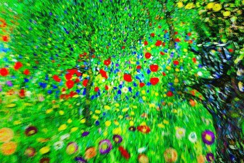 Blossom carpet, green flower meadow, abstract, immersive exhibition, digital art, famous paintings,