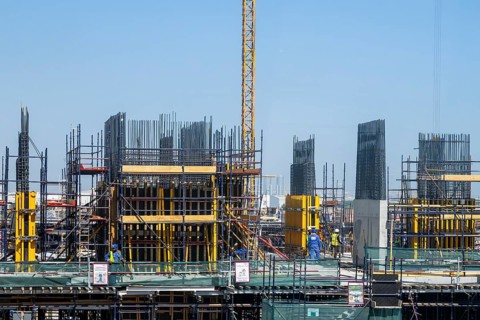 Large-scale construction site for new wall formwork, Dubai, United Arab Emirates, UAE
