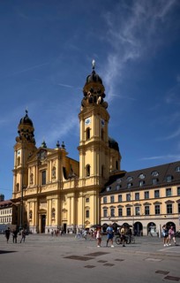 People in Theatinerstraße, Odeonsplatz, Theatine Church, officially St. Kajetan and Adelheid,