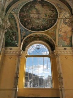 Window section with sky view and artistically designed ceiling frescoes, Marianske Lazne, Maxim