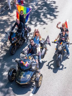 The Dykes on Bikes Rhein-Weser, a lesbian motorcycle club, at Ruhrpride in Essen, CSD, largest