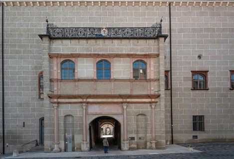 Entrance portal to the city palace, built in Renaissance style, Residenzstraße 2, Neuburg an der