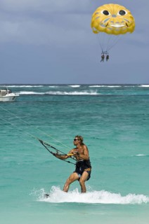 Kite boarding or kitesurfing on Orient Beach St. Martin/Maarten