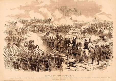 The illustration depicts the decisive assault by Union troops under General Ambrose Burnside on the
