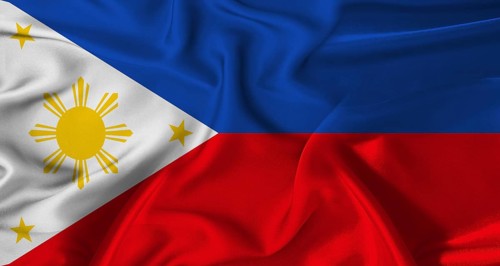 Colorful flag of Philippines with a silky fabric texture waving. Realistic Philippines flag waving