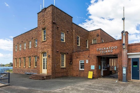 The historic administrative brick building ‘Brindabella' entrance to Cockatoo Island, Sydney,