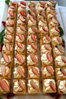 Canapés, vegan cheese cubes decorated with strawberries, Bavaria, Germany
