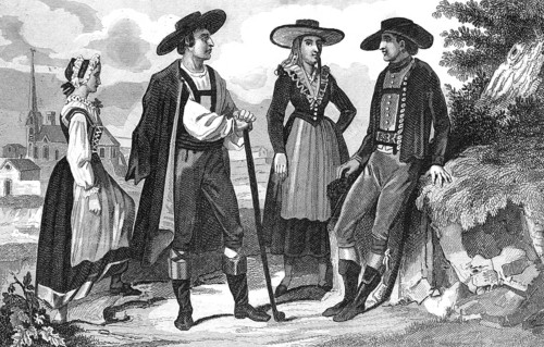 Traditional clothing styles and culture from the 19th century. Peasants from Upper Carniola and