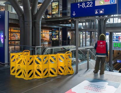 Central Station, yellow barriers on escalators at Berlin Central Station, which have been defective