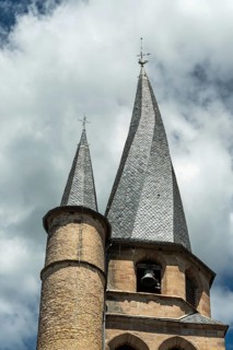 Saint Come d'Olt labelled Les Plus Beaux Villages de France, wisted steeple church, Church of St