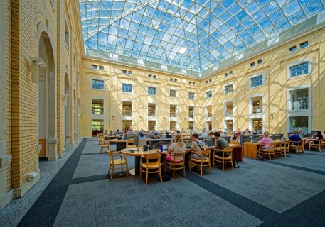 Reading room, covered courtyard, Bibliotheca Albertina, University Library of Leipzig University,