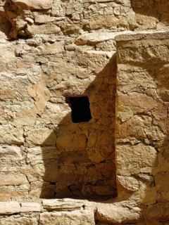 Small, rectangular wall opening, historic window in a rustic wall, Cliff Palace, sandstone rock