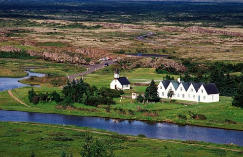 Thingvellir NP, Iceland, church, river, national park