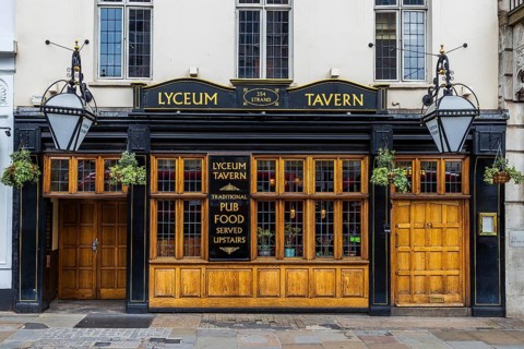 The Lyceum Tavern, a wood panelled pub near Covent Garden dating from the 1840s, stands on The