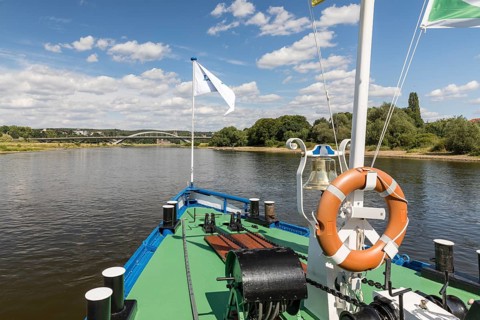 On the Elbe in Dresden, here at the Waldschlößchenbrücke, Dresden, Saxony, Germany, with the