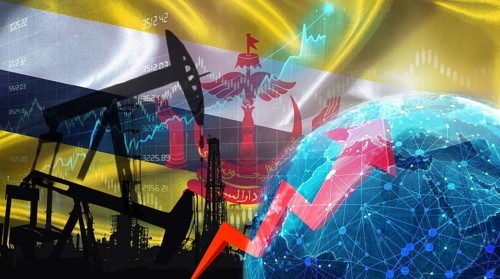 Global oil growth with Bruneian flag. International oil exports with Brunei flag on the economic
