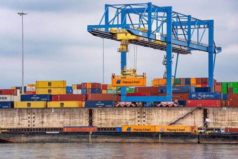 Container terminal, container handling center, Gateway West terminal, Logport 2, cargo ship on the