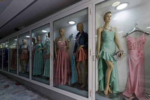 Elegant women's fashion shop, Via Chiaia shopping street, Naples, Campania, Italy