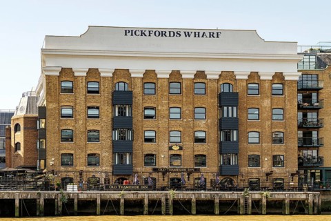 The converted Pickfords Wharf warehouse, now after urban regeneration home to apartments and the