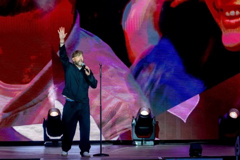 Laith Al-Deen with Sebastian Fitzek at 20 years of Fitzek's anniversary show at Berlin's Waldbühne