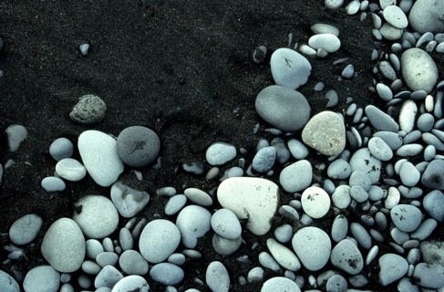 Basalt stones on lava sand, Iceland, stones, lava sand, beach, pattern