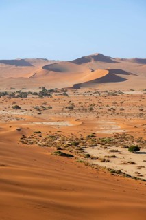 Red yellow sand dunes and white salt pans of the Namib, Namib Desert, Namib-Naukluft National Park,