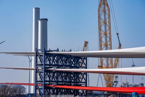 The seaport of Eemshaven, Julianahaven Basin, is where the components, rotors, tower components,