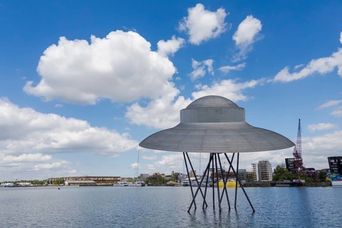 The artwork Spaceship on the banks of the Garonne in Bacalan, Bordeaux, Gironde, France