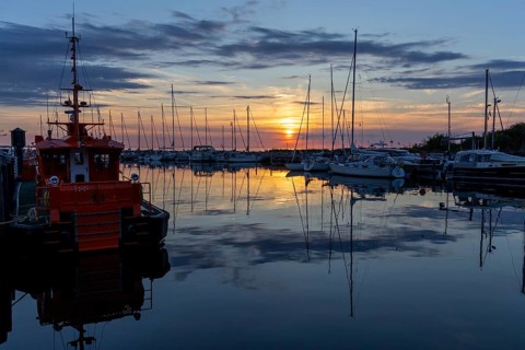 Sunset, boats, sailboats, harbor, clouds, reflection, Timmendorf, Poel island, Mecklenburg-Western