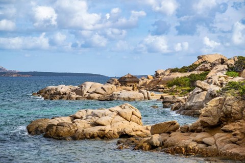 Coast side at Costa Smeralda on a cloudy day, Sardinia, Italy