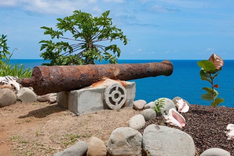 Old historical cannon cannon barrel, St George's, Grenada