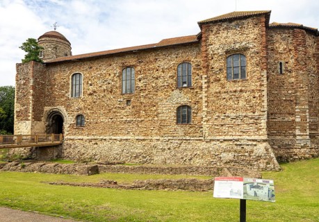 Norman keep of Colchester Castle built on Roman foundations, Colchester, Essex, England, UK