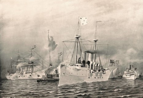 The transfer of John Ericsson's remains in New York Harbour on 30 August 1890. The central cruiser,