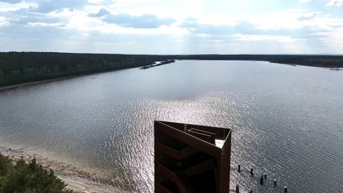 View of the Rustiger Nagel observation tower. It was built in 2008 at the mouth of the Sorno Canal
