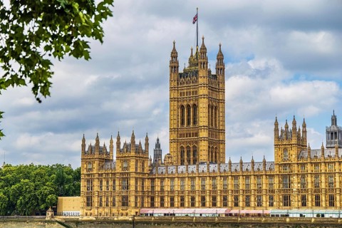 Victoria Tower, completed in 1860 as the tallest element of the Palace of Westminster, stands above
