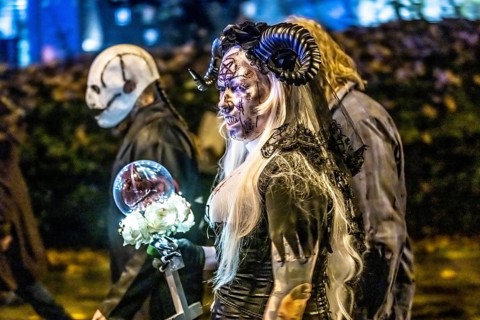 The Zombiewalk in Essen, on Halloween several hundred people, some dressed as scary zombies,