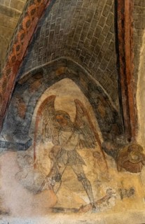 Saint Urcize, Saint Pierre and Saint Michel church of Saint Urcize, mural painting depicting the