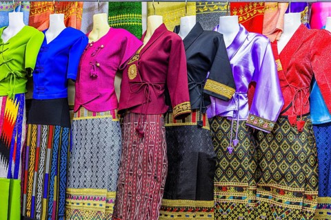 Thai traditional women's dresses, Kad Luang Warorod Market, Chiang Mai Thailand